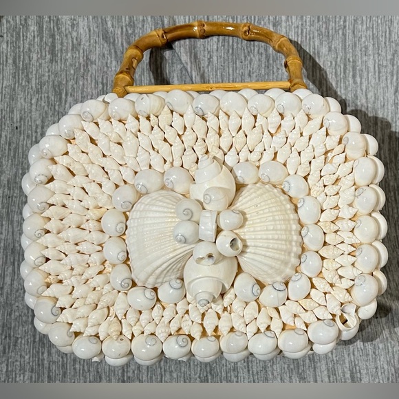 60’s Shell and Bamboo Handle Clutch - Picture 1 of 12
